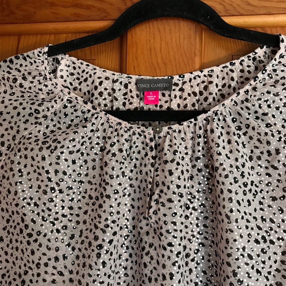 Vince Camuto Black and Cream Blouse with Tiny Silver Dots